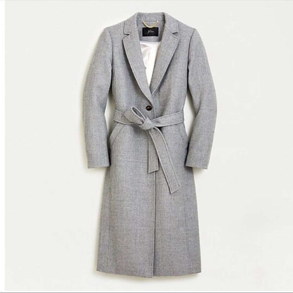 J.Crew Gray Wrap Coat in double-serge wool with single button.